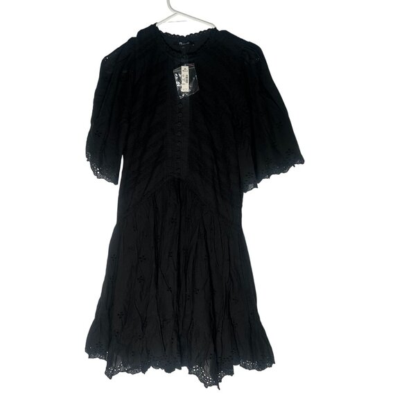 Madewell Eyelet Flutter Sleeve Mini Dress in Cotton Women's Size 2 in Black NWT! - Picture 2 of 6